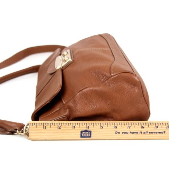 Nine West BROWN GENUINE LEATHER FLAP LOGO SHOULDER BAG HANDBAG HOBO PURSE - Picture 12 of 16